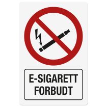 Forbudsskilt: "E-sigarett forbudt", metall, 200 x 300 mm
