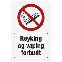 Forbudsskilt: "Røyking og vaping forbudt", metall, 200 x 300 mm