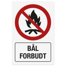 Forbudsskilt: "Bål forbudt", metall, 200 x 300 mm