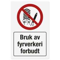 Forbudsskilt: "Bruk av fyrverkeri forbudt", metall, 200 x 300 mm