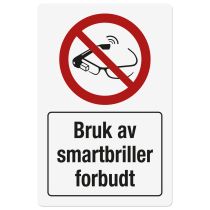 Forbudsskilt: "Bruk av smartbriller forbudt", metall, 200 x 300 mm