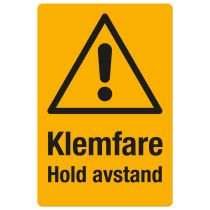 Fareskilt: "Klemfare – Hold avstand", metall, 200 x 300 mm