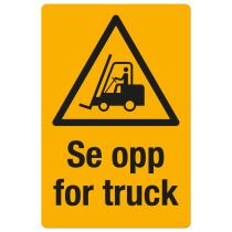 Fareskilt: "Se opp for truck", metall, 200 x 300 mm