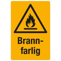 Fareskilt: "Brannfarlig", metall, 200 x 300 mm
