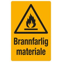 Fareskilt: "Brannfarlig materiale", metall, 200 x 300 mm