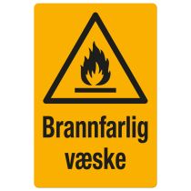 Fareskilt: "Brannfarlig væske", metall, 200 x 300 mm