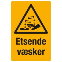 Fareskilt: "Etsende væsker", metall, 200 x 300 mm