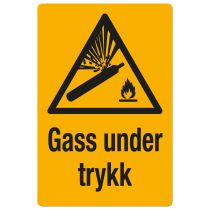 Fareskilt: "Gass under trykk", metall, 200 x 300 mm