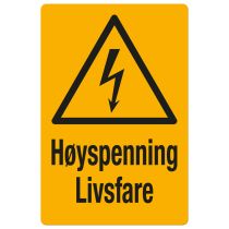 Fareskilt: "Høyspenning – Livsfare", metall, 200 x 300 mm