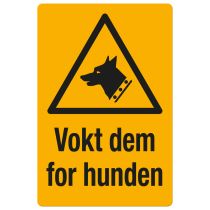 Fareskilt: "Vokt dem for hunden", metall, 200 x 300 mm