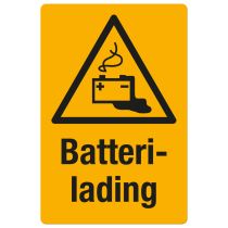 Fareskilt: "Batterilading", metall, 200 x 300 mm