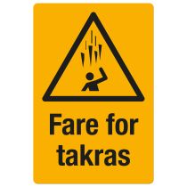 Fareskilt: "Fare for takras", metall, 200 x 300 mm