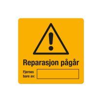 Fareskilt: "Reparasjon pågår", metall, 200 x 200 mm