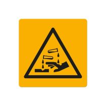 Fareskilt: "Etsende væsker", metall, 200 x 200 mm