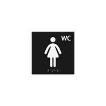 Toalettskilt med punktskrift: WC Damer, akryl, 125 x 125 mm
