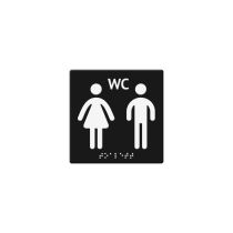 Toalettskilt med punktskrift: WC Unisex, akryl, 125 x 125 mm