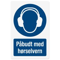 Påbudsskilt: "Påbudt med hørselvern", metall, 200 x 300 mm