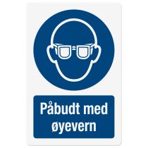 Påbudsskilt: "Påbudt med øyevern", metall, 200 x 300 mm