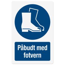 Påbudsskilt: "Påbudt med fotvern", metall, 200 x 300 mm