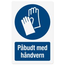 Påbudsskilt: "Påbudt med håndvern", metall, 200 x 300 mm