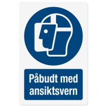 Påbudsskilt: "Påbudt med ansiktsvern", metall, 200 x 300 mm