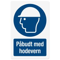 Påbudsskilt: "Påbudt med hodevern", metall, 200 x 300 mm