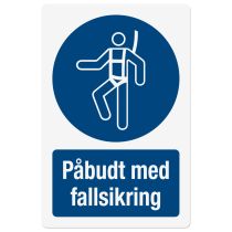 Påbudsskilt: "Påbudt med fallsikring", metall, 200 x 300 mm