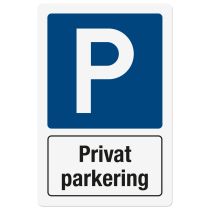 Opplysningsskilt: "Privat parkering", metall, 200 x 300 mm