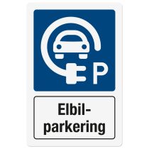 Opplysningsskilt: "Elbilparkering", metall, 200 x 300 mm