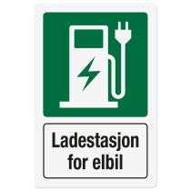 Opplysningsskilt: "Ladestasjon for elbil", metall, 200 x 300 mm
