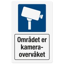 Opplysningsskilt: "Området er kameraovervåket", metall, 200 x 300 mm