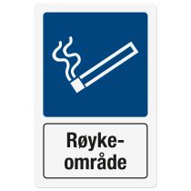 Opplysningsskilt: "Røykeområde", metall, 200 x 300 mm