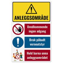 Kombiskilt: "Anleggsområde", Dibond