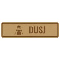 Infoskilt: "Dusj", tre, 310 x 85 mm