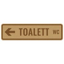 Infoskilt: "Toalett" pil venstre, tre, 310 x 85 mm