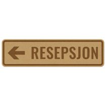 Infoskilt: "Resepsjon" pil venstre, tre, 310 x 85 mm