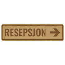 Infoskilt: "Resepsjon" pil høyre, tre, 310 x 85 mm