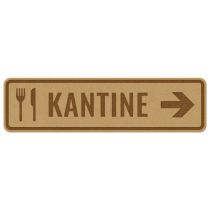 Infoskilt: "Kantine" pil høyre, tre, 310 x 85 mm