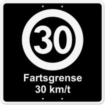 Privatrettslig skilt: "Fartsgrense 30 km/t", aluminium, 50 x 50 cm