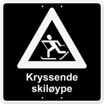Privatrettslig skilt: "Kryssende skiløype", aluminium, 50 x 50 cm