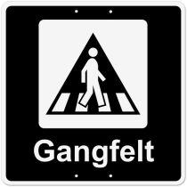 Privatrettslig skilt: "Gangfelt" – Fra venstre, aluminium, 50 x 50 cm