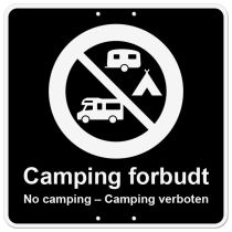 Privatrettslig skilt: "Camping forbudt", aluminium, 50 x 50 cm