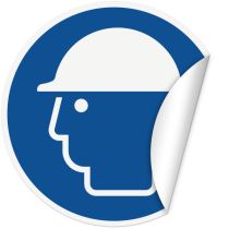 Klistremerke: Bruk vernehjelm, Ø10 cm