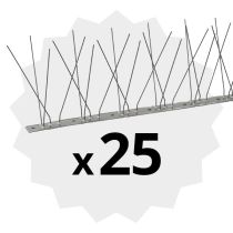 Kvantumsrabatt: 25 meter fuglepigger, rustfritt stål, 3 rader