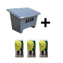 Pakketilbud: Strøkasse på 250 liter og 3 sekker Leca Safe strømiddel, grå