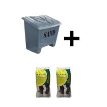 Pakketilbud: Strøkasse på 130 liter og 2 sekker Leca Safe strømiddel, grå