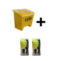 Pakketilbud: Strøkasse på 130 liter og 2 sekker Leca Safe strømiddel, gul