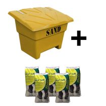 Pakketilbud: Strøkasse på 350 liter og 5 sekker Leca Safe strømiddel, gul