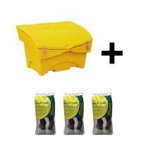 Pakketilbud: Strøkasse på 220 liter og 3 sekker Leca Safe strømiddel, gul